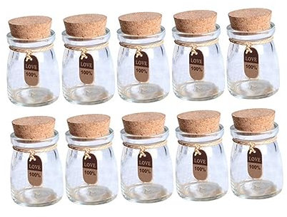DECHOUS 10pcs Glass Storage Jars Pot Lid Wedding Favour Bottles Diy Wishing Bottles for Gifts Apothecary Jars Tags