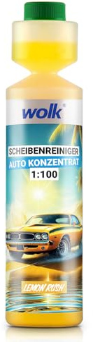 wolk Scheibenreiniger Auto Konzentrat 1:100-250ml Scheibenwischwasser | Ergibt 25L fertiges Wischwasser, Lemon Rush Duft, entfernt Insekten & Fett, ideal als Auto Gadgets für klare Sicht