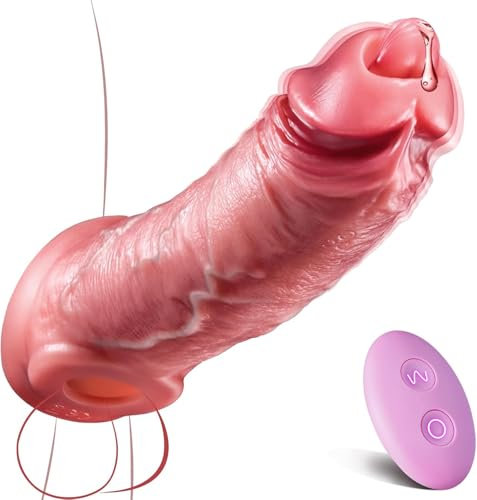Guaina Pene Vibratore Uomo Manicotto con Anello Vibrante, Guaina Fallica Realistico Prolunga Pene Indossabile Morbido Uomo, Allungamento Estensore del pene Maschile, Sex Toys Sessuali Uomini Coppie
