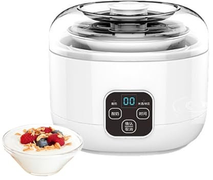 Yaourtière compacte de 1 L avec minuterie, doublure en acier inoxydable, température constante pour yaourt, yaourt grec et fromage, comprend 4 tasses et passoire