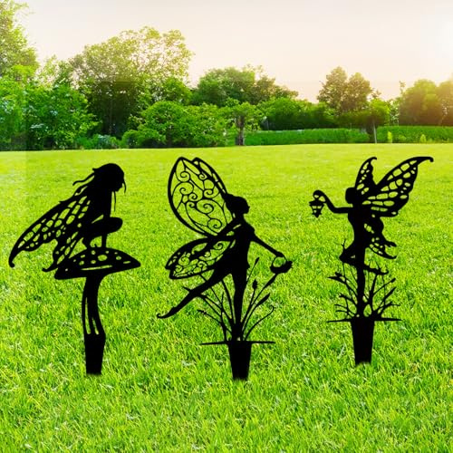 ARWIG Lot de 3 décorations de Jardin féérique d'extérieur | Ornements de fées en métal | Plaques féériques décoratives pour Jardin