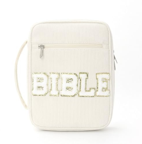 Hixingo Bibel Buchhülle Reißverschluss, Buchhülle Schutzhülle für Bücher aus Leder Buchschutz für Taschenbücher, Buchliebhaber, Lehrer, Freunde (20 * 25 * 7cm,Beige Buchstaben)