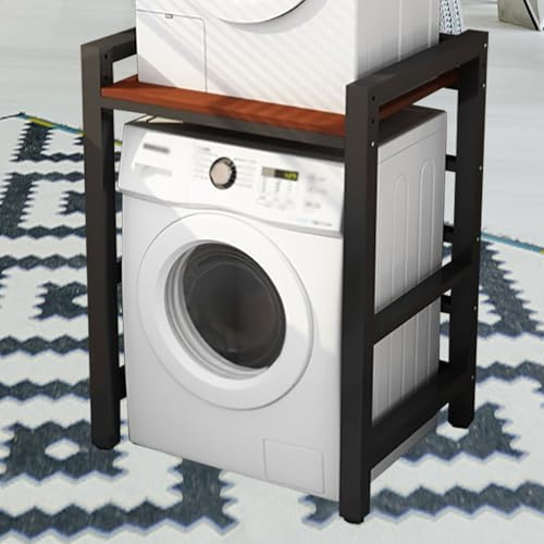 Dernoing Tumble Dryer Stacking Kit Height Adjustable, Metal Frame Washing Machine Stacking Kits 800KG Load, Washing Machine Stand for Home Bathroom/Commercial (Black Teak, H:95-105CM)