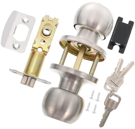 jojofuny Maniglia Porta con Serratura in Acciaio Inox per Interni ed Esterni Pomolo con Chiave e Girevole per Camera da Letto Hotel e Affitti Finitura Spazzolata Ergonomica