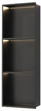 WECLMH Nicho De Ducha, Estante De Almacenamiento Empotrado para Baño, Pared De Acero Inoxidable Resistente Al Agua con Luz para Junto Al Inodoro(Black,90X28X12.5CM)