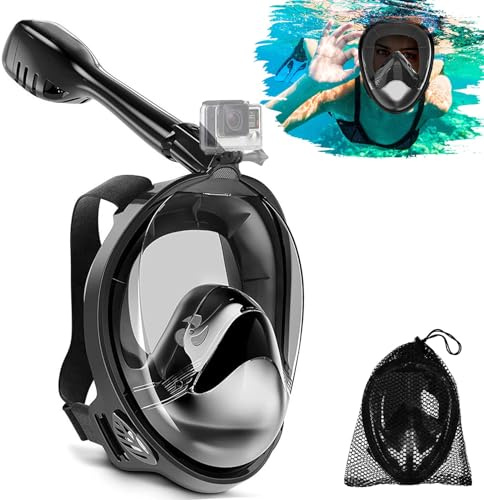 ZPQAODI Schnorchelmaske, Vollgesichtsmaske Tauchmaske fr Erwachsene, Anti-Fog und Anti-Leck-Technologie mit 180 Sichtfeld und Kamerahalter fr Erwachsene (S/M, Schwarz)