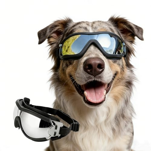 Enjoying Dog Goggles for Medium to Large Dogs, Dog Sunglasses UV Protection, Large Dogs Driving Eye Protection, Windproof Dustproof Anti-Fog, Breathable, Adjustable Straps, Black