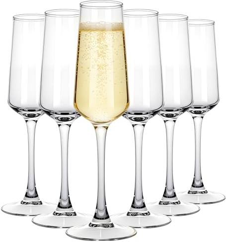 Riville 6 Stück 235 ml Champagnerflöten, elegante Highballgläser, moderne Sektgläser, perfekt für Zuhause, Bar, Hochzeiten, Jubiläen, klare Champagnerflöten, Weingläser