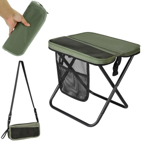 XUTUUDID Tragbarer Klapphocker, Camping Hocker 31cm, Campinghocker Faltbar, Gartenhocker, Klappstuhl, Leicht Sitz Falthocker, Mini-Klapphocker mit Aufbewahrungsbeutel für Wandern Garten Reisen (Grün)