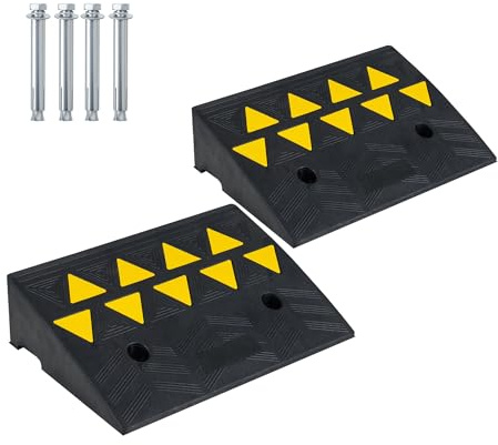 GIANTEX Lot de 2 Rampe de Seuil Hauteur 13 cm, Rampe de Trottoir, avec Autocollants Réfléchissants à Fixation par Chevilles d'Expansion, pour Passage de Voitures, Vélos, Scooters (48 x 33 x 13 cm)