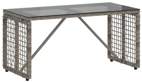 Mhdvray Gartentisch Grau Schwarz 80 x 40 x 40 cm - Moderner Couchtisch aus PE-Rattan und Glas - Wetterfester Beistelltisch für Garten, Terrasse und Balkon - Rustikaler Loungetisch