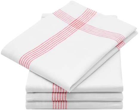 ZOLLNER 4er Set Geschirrtücher, Küchentücher, 50x70 cm, Leinen, weiß rot