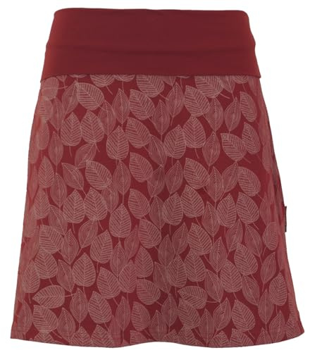 GURU-SHOP, Mini Falda, Falda Boho Plate Skirt Otoño Hojas Print Organic, Berry, Algodón, Tamaño:S (36), Faldas Cortas