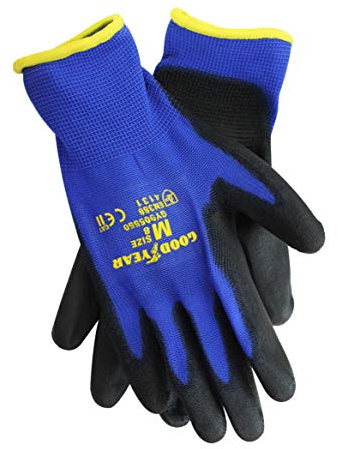 12 X Goodyear Nylon PU Coated Safety Work Gloves Garden Grip Men Builder Gardening Mechanics Cut Tear Resistant Puncture EN388 4131 and CE Cat II certification - Medium