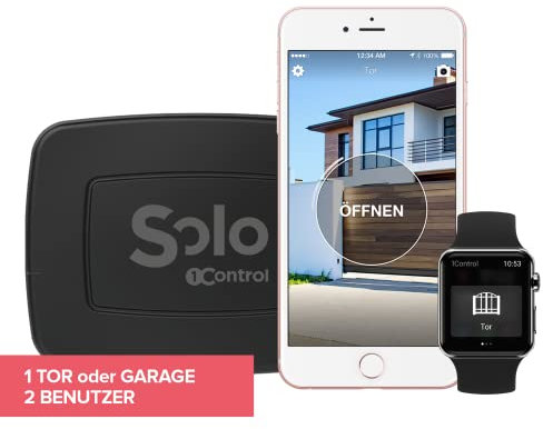 1Control SOLO MINI, Drahtloser Bluetooth Toröffner, Garagentoröffner für Mobiltelefon zum Öffnen von Toren und Garagen mit Fernbedienung, x 1 Tor und bis zu 2 Benutzer, Schwarz, Made in Italy