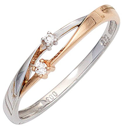 Jobo Damen-Ring aus 14 Karat 585 Gold Bicolor mit 2 Diamanten Größe 60