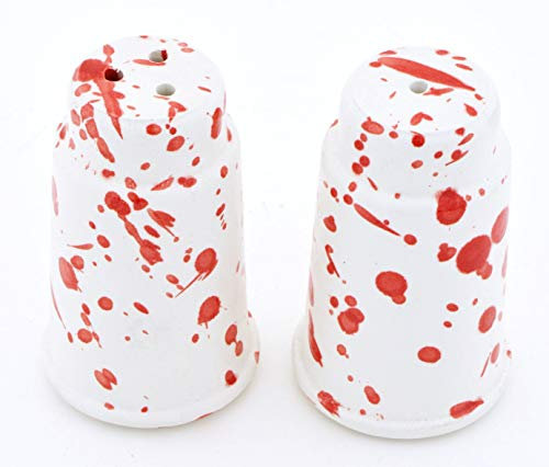 ART ESCUDELLERS SALERO Y PIMENTERO en Ceramica Hecho y Pintado a Mano con decoración Mate Rojo. 5 cm x 5 cm x 8 cm