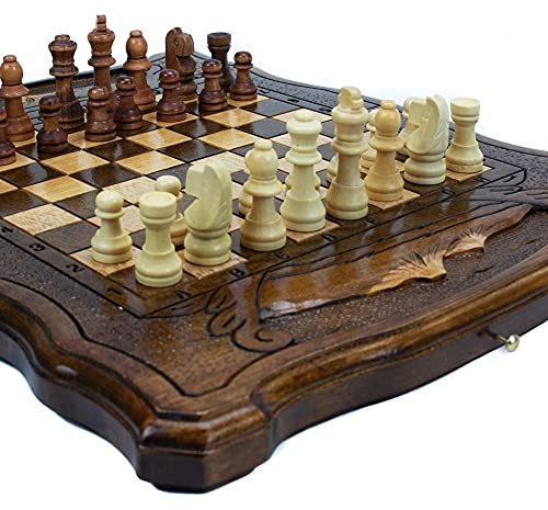 Handmade 3 in 1 Walnut Wood Chess Set 11.8 inch - Backgammon, Checkers - High Detail Unique Board Game from Armenia Europe