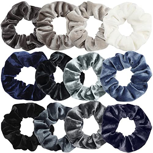 Belle Vous 12 Stk Haargummis Scrunchies Samt - Weiche Samthaargummi für Frauen, Haarband Skrunchy Scrunchie für Glatte, Wellige, Lockige, Krause, Lange, Dicke und Dünne Haare – Bunte Haar Gummis