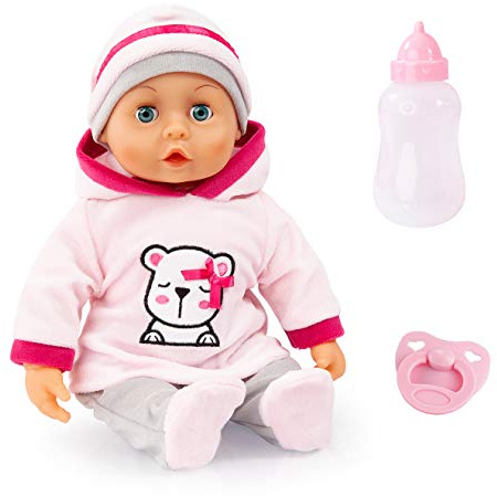 Bayer Design Funktionspuppe, Babypuppe First Words mit Schlafaugen, 24 Babylaute, 38 cm, weicher Körper, mit Zubehör