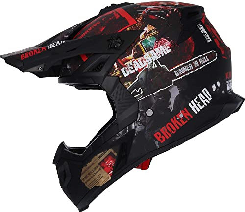 Broken Head Resolution - Motorrad-Helm Für MX, Motocross, Sumo und Quad - Matt-schwarz & Rot - Größe XXL (63-64 cm)