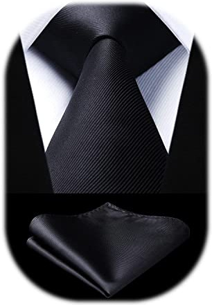 HISDERN Krawatten für Herren, schwarze Seidenkrawatte, klassische Krawatte und Einstecktuch, Set mit Geschenkbox für Hochzeitsfeiern