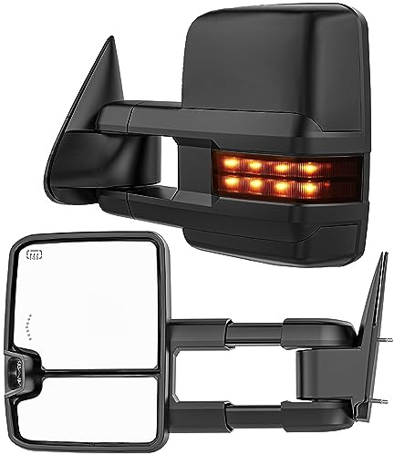 Smoked Power Heated Tow Mirrors Compatible with 2007-2013 Chevy Silverado GMC Sierra(2007 New) 1500 2500 3500 HD, Tahoe Suburban Avalanche Yukon, Extended Trailer Towing Side Mirrors w/Backup Light
