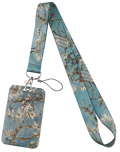 Juanooo - Llavero con cordón para llaves, diseño de flores estéticas para mujeres y niñas para tarjetas de identificación con cordón de crucero fresco