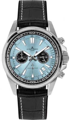 JACQUES LEMANS Herrenuhr Chronograph Ziffernblatt mit Sonnenschliff 1-2117R