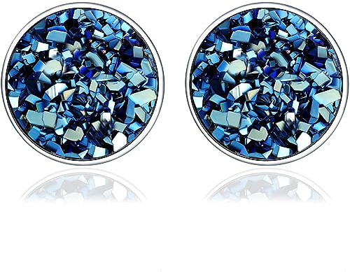 Orecchini a bottone rotondi per donna - Orecchini in argento sterling 925 con zirconi colorati, orecchini bohémien con pietre colorate glitterate Orecchini a bottone piatti rotondi