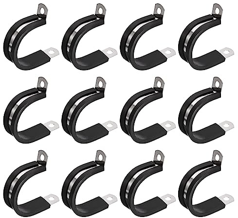 sourcing map 12Stk 1-3/16 (30mm) Rohrschellen Kabel Klemme 304 Edelstahl Gummi Gepolsterte Isolierklemme R Form Metall Klemme für Rohr Leitung Draht