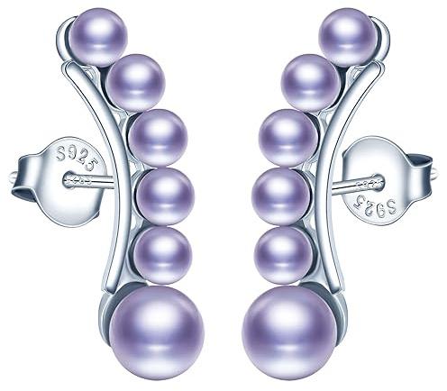 MICMIF Boucles d'oreilles Grimpantes Perles pour Femme en Argent 925, Clous d'oreilles Perles Piercing Oreille Boucles d'oreilles Grimpeur Bijoux Pour Femme Filles