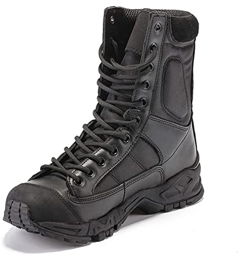 MOooy Botas Tácticas Hombres Militar Impermeable Bota Patrulla Ejército Botas Altas con Cordones Acampar Al Aire Libre Senderismo Bota Combate Desierto Zapatos de Trabajo Seguridad, Negro-41EU