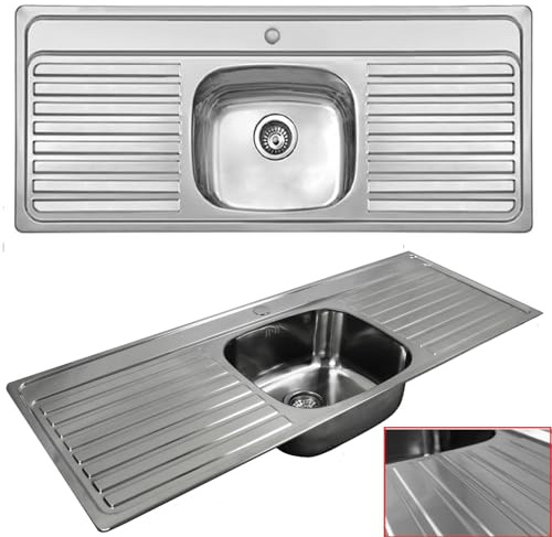 ARA CHOICE Stainless Steel Reversible Single Bowl Kitchen Sink Double Drainer 1/One Tap Hole Waste Plumbing Kit with Drainer & Inset Wastes Set