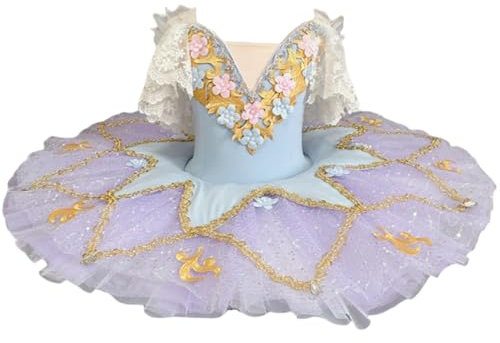 GeRRiT Lila Pailletten Ballett Tutu, Professionelles Tanzkostüm für Mädchen Erwachsene Kinder Schwanensee Ballerina Pfannkuchen Tutu Ballettkleid,Blau,160