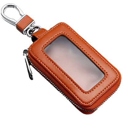 Custodia portachiavi auto – Protezione chiave in pelle di vacchetta, copertura portachiavi auto | Custodia portachiavi portatile con cerniera per chiavi telecomando auto