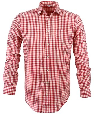TR Martha Trachtenhemd Herren Oktoberfest Hemd Outfit Tracht Kariertes Hemd Rot Trachtenhemden Freizeithemd Langarm Karohemd Baumwolle S-3XL (L, Rot)