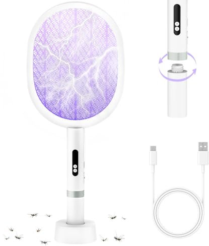 PALONE Racchetta Zanzare Elettrica Staccabile 4000V, Ricaricabile Racchetta Zanzare Elettrico con USB C, Protezione Maglia a 3 Strati, Zanzariera Antizanzare Adatto per Interni ed Esterni
