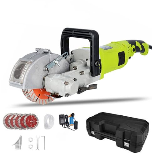 4000W Wall Chaser, Electric Wall Groove Cutting Machine, Wall Slotting Machine with 5pcs 120mm Saw Blades, Adjustable Cutting Width and Depth, 6000r/min, for Reinforcement, Marble, red Bricks, Walls