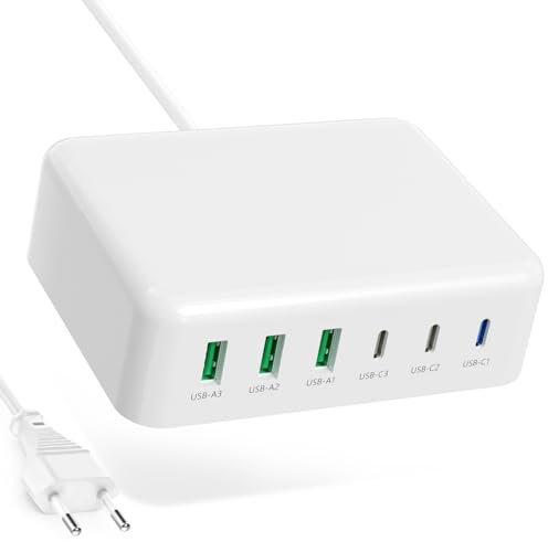 150W Caricatore USB C Multiplo, GaN 6 In 1 Stazione Di Ricarica Con Porta 65 W Per MacBook Pro/Air, Lenovo, HP, Laptop, USBA Caricatore Rapido Alimentatore Con QC3.0 Per iPhone, Samsung, Google Pixel