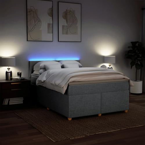 IKAYAA Boxspringbett 140 x 200 cm mit Matratze, LED Beleuchtung, Topper & Kopfteil, Bett mit Matratze und Lattenrost 140 x 200 cm Polsterbett 140 x 200 cm mit Matratze Hellgrau Type-1