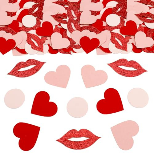 ParPix 100 Stück Konfetti Herzen Streudeko Hochzeit, 5cm Groß Konfetti Hochzeit Deko, Herz Konfetti Valentinstag Deko, Lippen Hochzeit Tischdeko, Confetti Herzen Deko, Konfetti Geburtstag Verlobbung