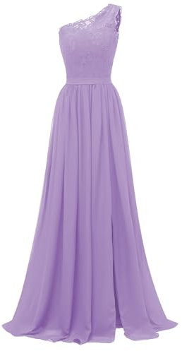 KURFACE Abito da donna monospalla da damigella d'onore con fessura in pizzo chiffon lungo abito da sera formale, Lilla, 48