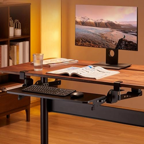 GUIXAN Große Tastaturablage unter dem Schreibtisch mit C-Klemme, höhenverstellbare Tastaturablage, ergonomische ausziehbare Computerschublade für Zuhause oder das Büro, einfache Installat