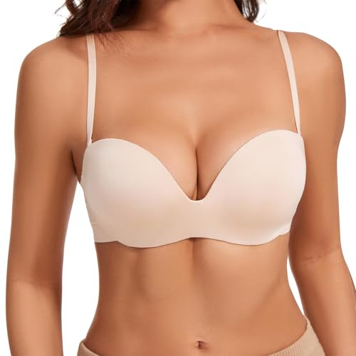 Reggiseno da donna con allacciatura al collo con schiena profonda, scollatura profonda, scollo a balconcino, reggiseno senza schiena con spalline versatili, marrone, 4C