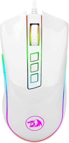 Variglas Ymdei M711W Cobra White Gaming-Maus, optischer Sensor, Pixart P3325, 10.000 DPI, RGB-Beleuchtung, 8 programmierbare Tasten, integrierter Speicher, 20 Millionen Klicks