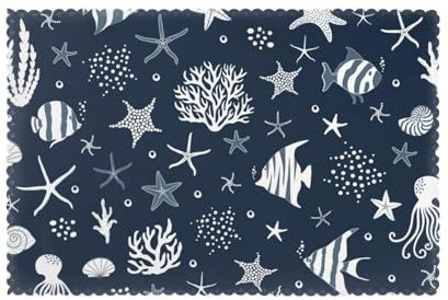 Animali marini Pesci Stelle marine Conchiglie Fumetto Nautico Estate Vita oceanica,Set di 6 tovagliette, tovagliette lavabili, disponibili tovagliette antiscivolo resistenti al calore, 30x45 cm