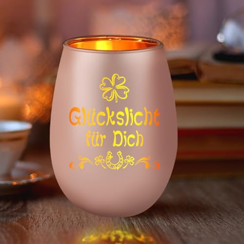 Rosa Geschenke für Frauen, Windlicht Personalisiert Mit Gravur Glückslicht | Geburtstag Glückslicht Geschenke für Frauen Freundin Und Freundinnen