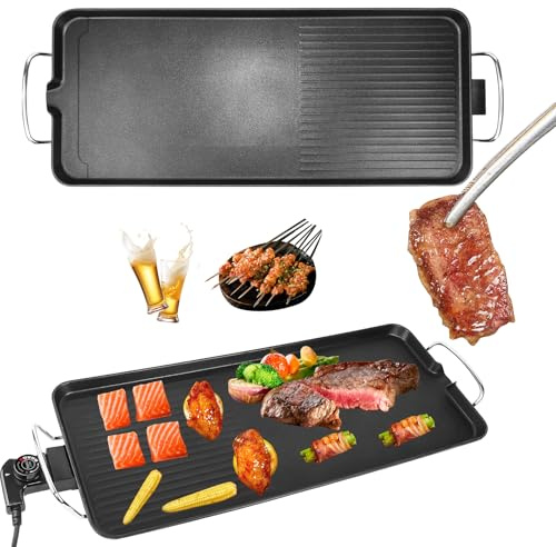 1500W Electric Grill BBQ Griddle， Large Teppanyaki Hot Plate ，5 Temp Control Quick 240°C Heating – Energy Saving Electric BBQ for Sunday Roasts, Pancakes & Indoor Grilling