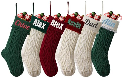 Personalisierte bestickte Namen, 45,7 cm, Weihnachtsstrümpfe, gestrickte hängende Strümpfe für Weihnachten, Urlaub, Party, Dekoration